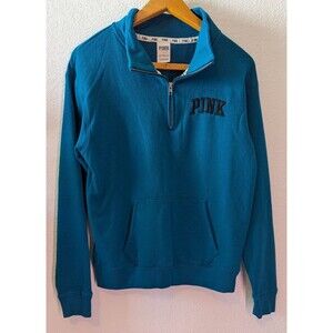 PINK Victoria's Secret Womens Size S Small  Sweatshirt Blue Pullover Collar (A8m